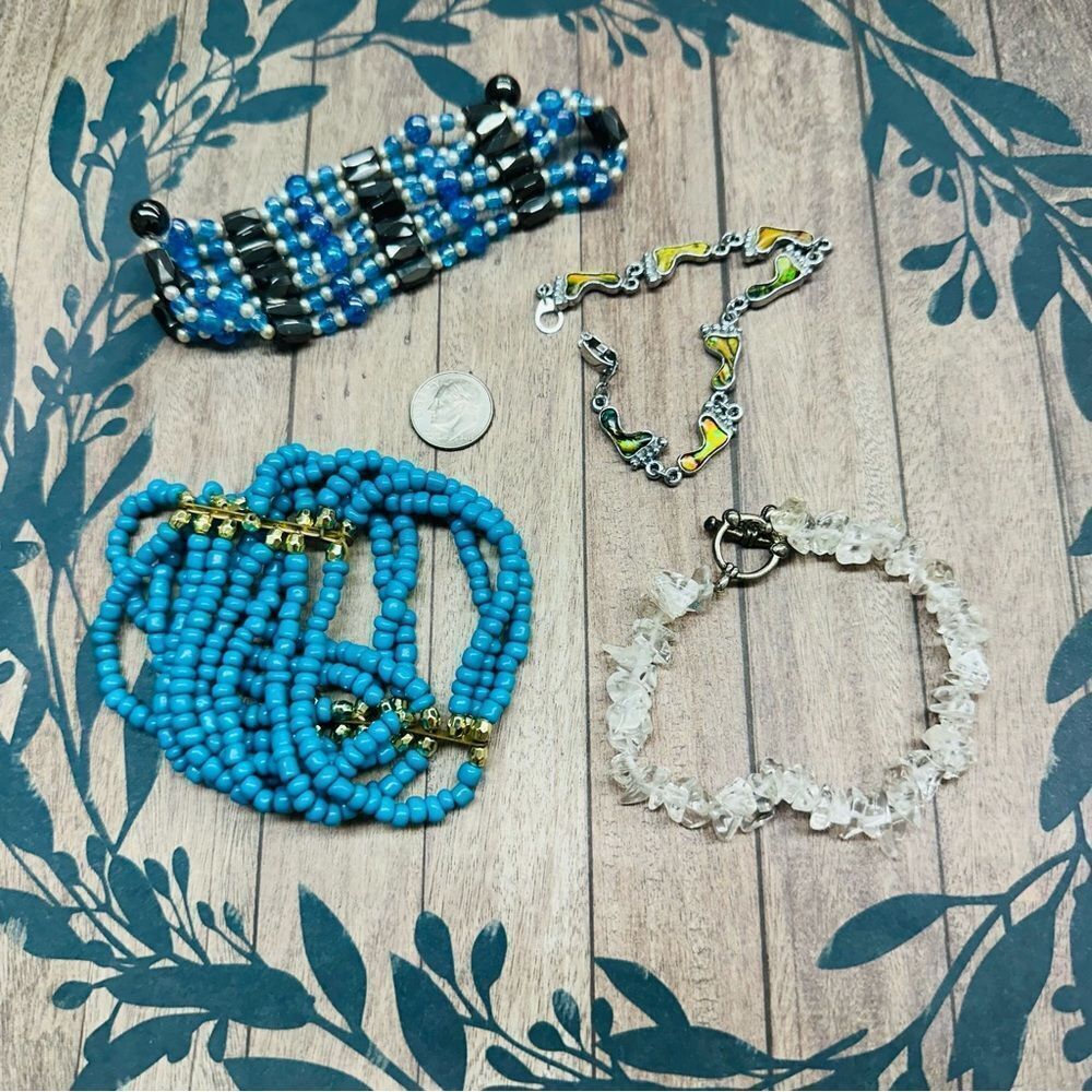 Bracelet Bundle Beaded Blue Clear Silver Lot B1